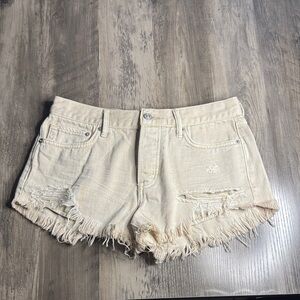 We The Free Cream Frayed Jean Shorts